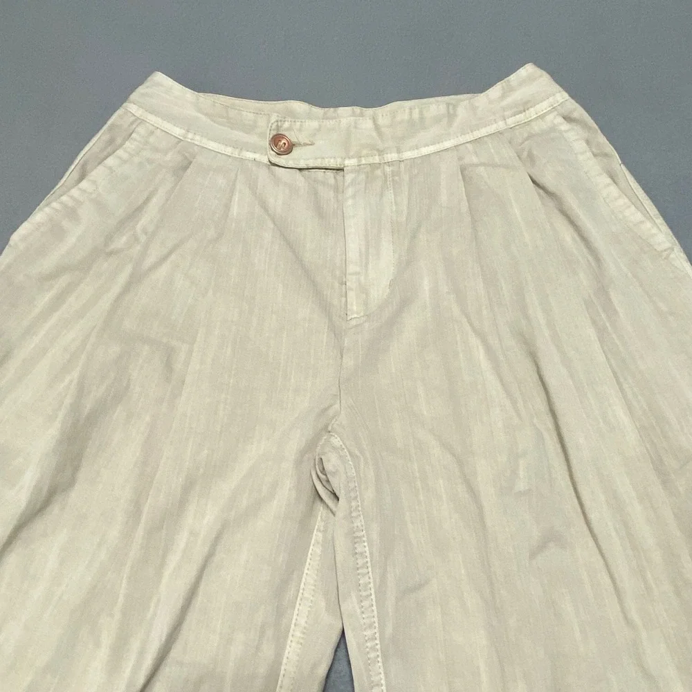 Free People Women's 2 Beige Herringbone Wide Leg‎ Pleated Trousers High Rise